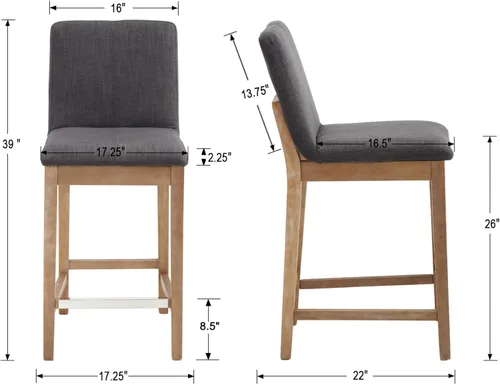 Vista 2 de Kmax Juego de 2 taburetes de bar de 26 pulgadas de altura de mostrador, taburetes tapizados para encimera de cocina con soporte trasero, taburetes