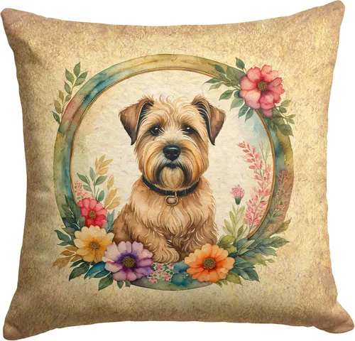 Vista 268 de Caroline's Treasures DAC2072PW1414 Affenpinscher and Flowers - Almohada decorativa de tela, lavable a máquina, para interiores y exteriores