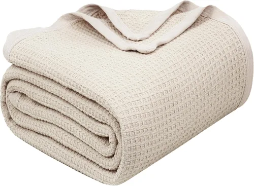 Vista 13 de Cobija TreeWool liviana de algodón, de cuidado fácil, suave, cómoda y cálida (king size, 90 x 108 pulgadas, tejido reticular)