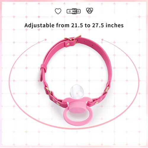 Vista 6 de Littleforbig Juego de chupete y mordaza de cuero con correa ajustable, accesorios para chupete rosa