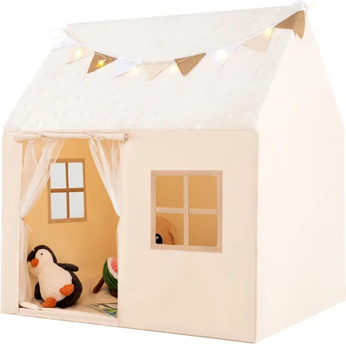 Vista 9 de Costzon Tienda de campaña para niños con alfombrilla acolchada, castillo para niños pequeños con cuerda ligera, tela que brilla en la oscuridad