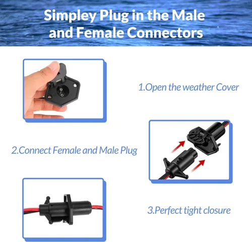 Vista 3 de Conector hembra de motor de arrastre de 12 V 10AWG 2 cables Conector de motor de arrastre para barco marino (Plug-FE1)