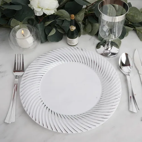 Vista 10 de Paquete de 10 platos de postre de plástico transparente y dorado de 7 pulgadas, platos de ensalada desechables redondos
