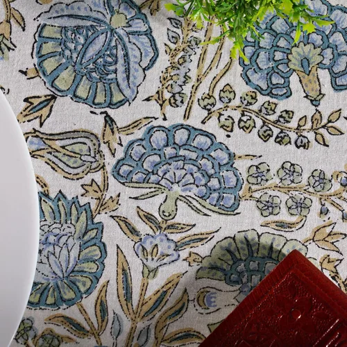 Vista 8 de Mantel redondo con estampado de bloque a mano, 100% algodón, reutilizable, color verde espárragos, 60 pulgadas, mantel decorativo para uso diario