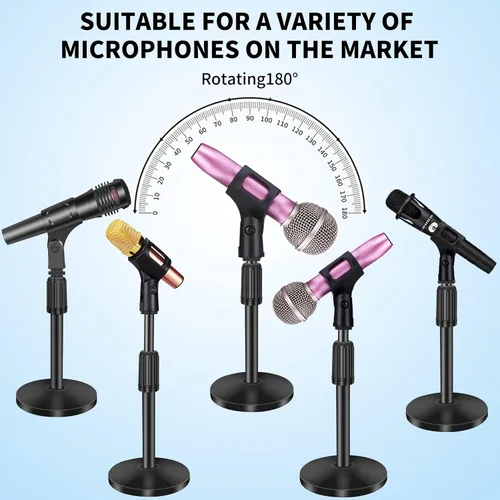 Vista 5 de Soporte de micrófono de escritorio pequeño, soporte de micrófono de escritorio de acero ajustable con clip de micrófono para Blue Yeti Snowball