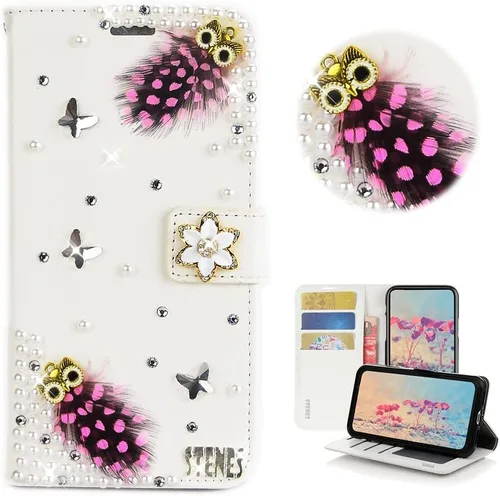 Vista 33 de Bling - Funda tipo cartera para teléfono compatible con Samsung Galaxy Z Fold 3 5G, elegante, hecha a mano en 3D con cristales y mariposas