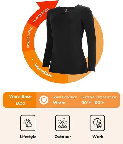 Vista 3 de INNERSY Ropa interior térmica para mujer, manga larga, capa base, camisas ligeras