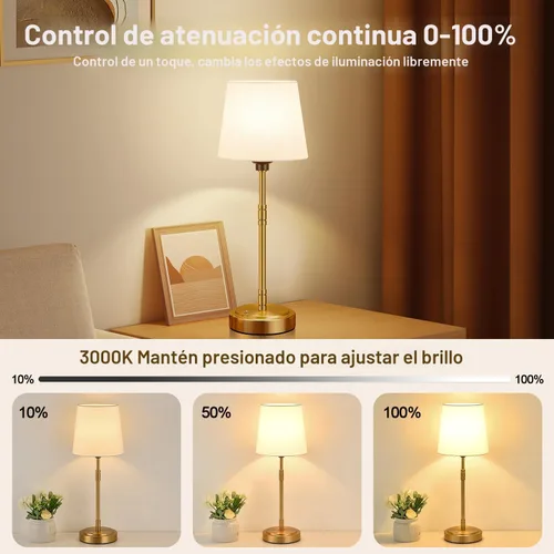 Vista 3 de Juego de 2 lámparas de mesa inalámbricas – Lámpara que funciona con batería con batería recargable de 7500mAh, regulable sin escalones, vintage, oro