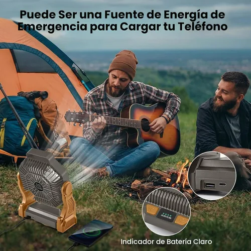 Vista 5 de Odoland Ventilador de campamento recargable, ventiladores de batería de 20000 mAh con linterna LED para tienda de campaña, auto, tormenta de playa