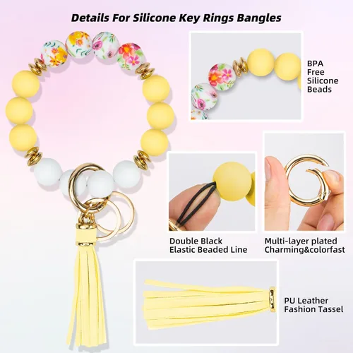 Vista 4 de Llavero de pulsera para coche, llavero con cuentas de silicona para mujer