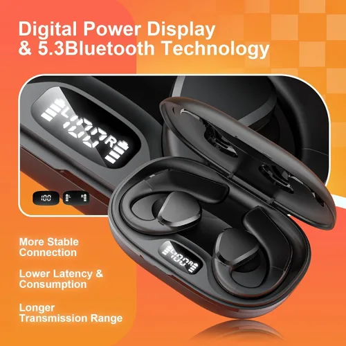 Vista 5 de TTQ Oreja abierta, auriculares inalámbricos Bluetooth 5.3, deportes con ganchos para las orejas y micrófono, tiempo de reproducción de 60 horas