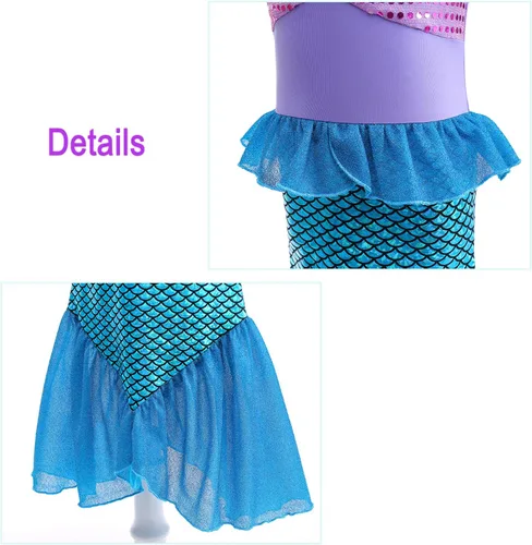 Vista 3 de Little Girls Princess Mermaid Costume for Girls Dress Up with Accessory for Christmas Birthday Party Supplies