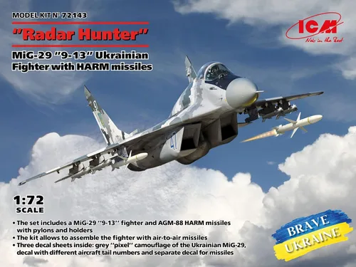 Vista 2 de ICM 72143 - Modelo de avión ''Radar Hunter', Avión militar plástico MiG-29 '9-13' Caza ucraniano con misiles HARM - Escala 1:72