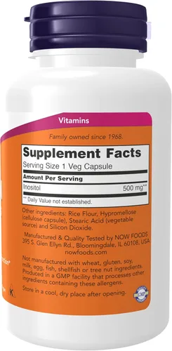 Vista 2 de NOW Foods Alimentos Inositol 500 mg, 100 cápsulas (paquete de 3)