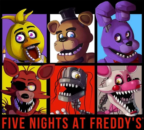 Vista 2 de Five Nights at Freddy's Character Squares - Camiseta negra para niño
