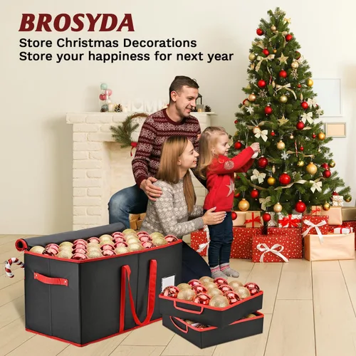 Vista 6 de Caja de almacenamiento de adornos de Navidad, organizador de almacenamiento de adornos para 128 bolas de adorno de 3 pulgadas, 8 bandejas extraíbles