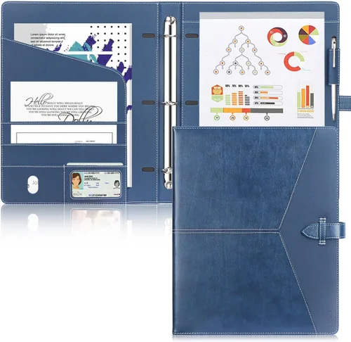 Vista 18 de Toplive Padfolio - Carpeta organizadora de 3 anillas, carpeta de negocios para mujer, tamaño A4/carta, piel sintética, profesional, para Negro