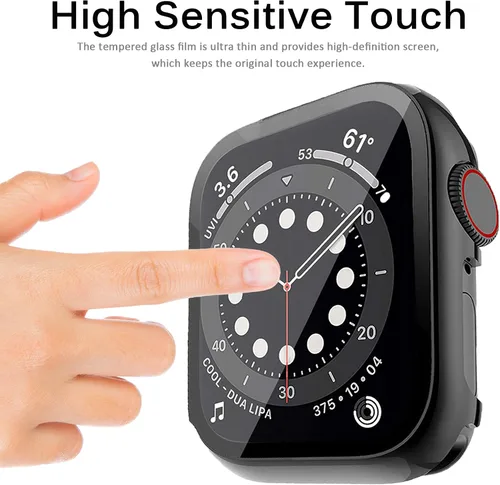 Vista 3 de Miimall Funda de metal compatible con Apple Watch de 1.496 pulgadas, protector de pantalla de vidrio templado, sensible al tacto, antiarañazos, a