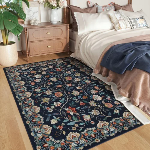 Vista 30 de Rugcomf Alfombra vintage de cachemira de 2 pies 7 x 8 pies, lavable a máquina, antideslizante, alfombra floral de pelo bajo para cocina, lavandería