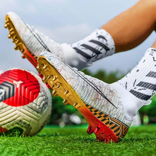 Vista 5 de HESBITEUL Botines de fútbol para hombre y mujer, jóvenes, botas de fútbol FG para exteriores, transpirables, zapatos de entrenamiento