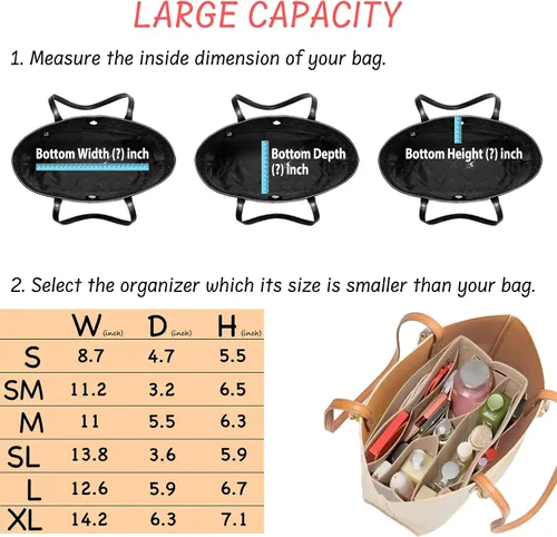 Vista 6 de Organizador de monedero inserto bolsa de fieltro organizador de bolso para bolsa de mano se adapta a LV Speedy Neverfull Longchamp