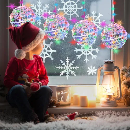 Vista 7 de Luces de Bolas de Navidad para Exteriores, Luces de Árbol Impermeables, Paquete de 4 Luces LED Colgantes de Globo Esfera de 7.87" con 8 Modos
