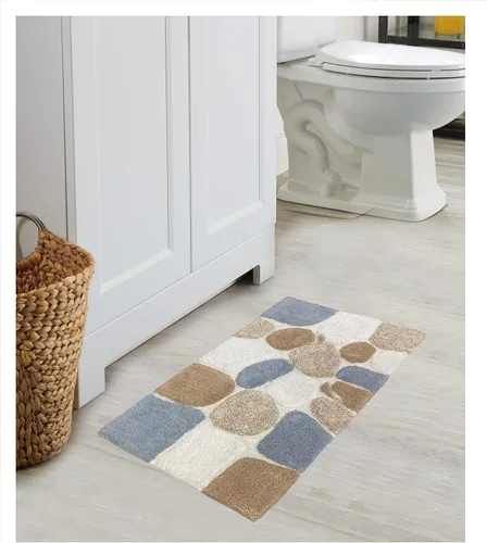 Vista 2 de Ramanta Home Alfombra de baño de algodón puro con piedra de guijarro, color beige gris, súper suave, antideslizante, absorbente, para baño, cocina