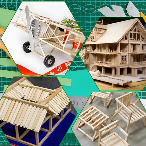 Vista 6 de Palitos de madera de balsa, tiras de madera de balsa, 20 varillas cuadradas de madera de 1/2 x 12 pulgadas para manualidades, palos de madera sin