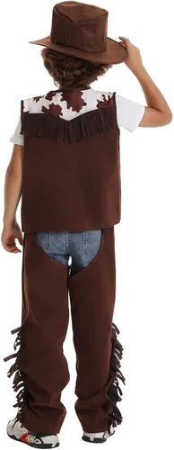 Vista 3 de DIYLN Disfraz de vaquero para niños, disfraces de Halloween de policía occidental del mundo con bandana, accesorios de insignia, accesorios