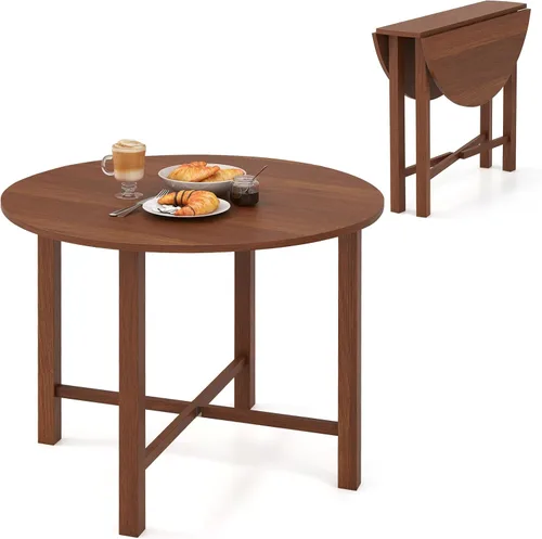 Vista 9 de Tangkula – Mesa plegable de 40" para comedor, mesa de cocina con patas de madera de goma maciza, diseño de doble hoja abatible, mesa de comedor