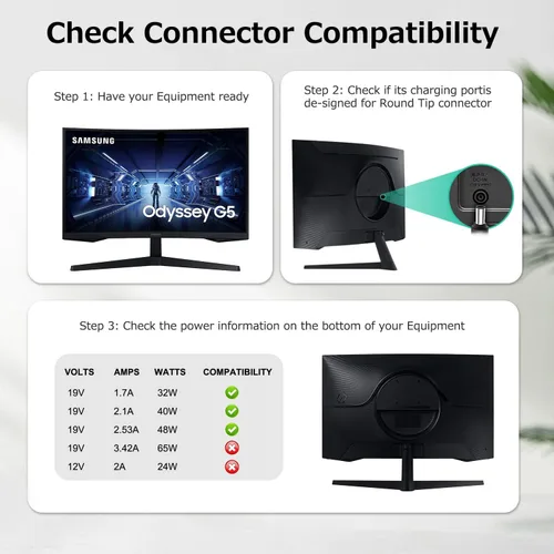 Vista 3 de HKY - Adaptador de CA de 19 V para Samsung Odyssey G5 de 27 pulgadas, 32 pulgadas, 34 pulgadas, cargador de monitor de juegos curvo G55C C27G55