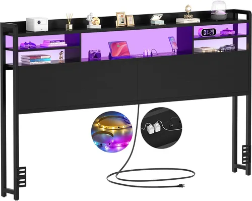 Vista 16 de Aheaplus Cabecero para cama de tamaño individual con almacenamiento, cabeceros con luz LED, tomas de corriente, puertos USB, tamaño individual