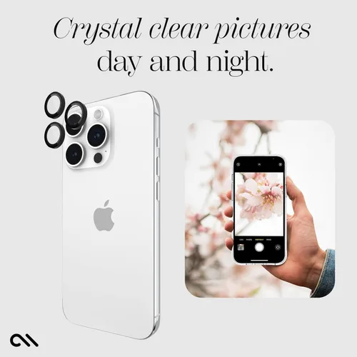 Vista 6 de Case-Mate Protector de lente de cámara con anillos de aluminio negro para iPhone 15 Pro Max/iPhone 15 Pro - Doble vidrio templado - Tecnología