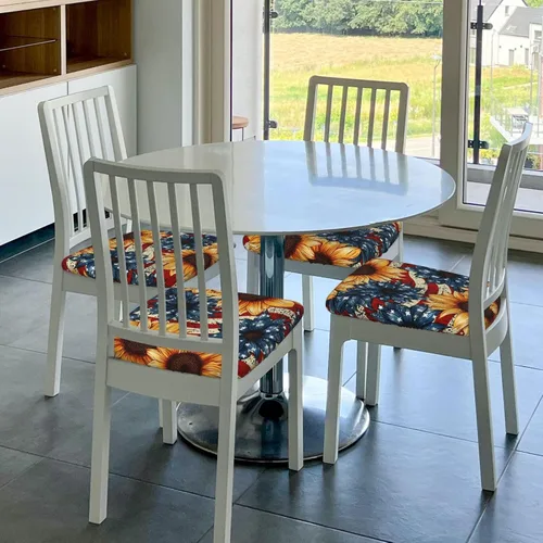 Vista 6 de Fundas de asiento cuadradas para silla de comedor con girasoles azules vintage, de 16.9 pulgadas, dos piezas, funda de cojín elástica ajustable