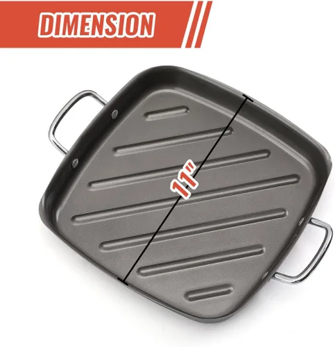 Vista 2 de Sartén para parrilla al aire libre – Sartén de parrilla de 11 pulgadas con asas, bandejas de parrilla para asar bandeja de barbacoa