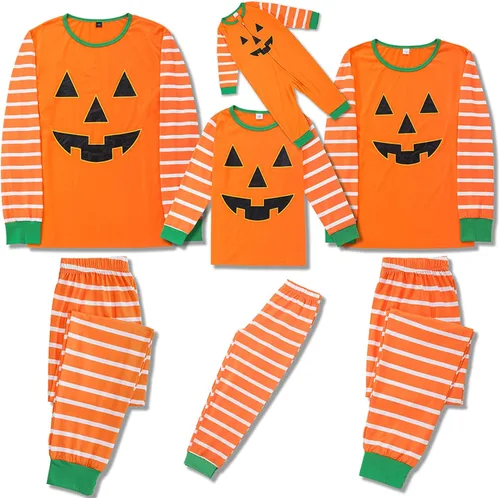 Vista 2 de Conjunto de pijamas familiares a juego con calabaza de Halloween para bebés, adultos y niños, conjunto de pijamas navideñas