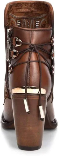 Vista 5 de Cuadra Botines para mujer en piel auténtica con bordado y cremallera marrón Marrón
