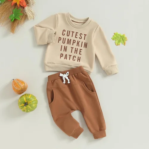 Vista 6 de Muasaaluxi Traje de Halloween para bebé recién nacido, sudadera con cuello redondo y calabaza, pantalones deportivos para otoño e invierno, 0-3T