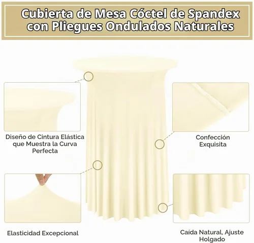 Vista 3 de 4 paquetes de falda redonda beige para mesa de cóctel de 32 x 43