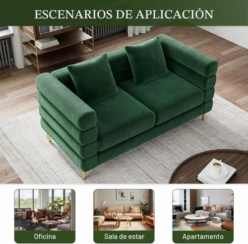 Vista 7 de OUYESSIR Sofá Cloud para sala de estar, cómodo sofá biplaza de terciopelo de 59 pulgadas con 2 almohadas y patas doradas, moderno asiento de dos