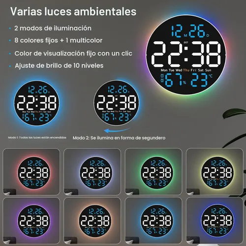 Vista 3 de JoFomp Reloj de pared digital grande de 10 pulgadas con control remoto, pantalla LED, reloj despertador digital enchufable, brillo automático, DST