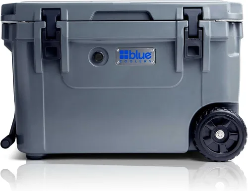 Vista 6 de Blue Coolers Ice Vault – 60 Quart Roto-Molded Ice Cooler with Wheels Large Ice Chest Holds Ice up to 10 Days Blanco ártico con ruedas