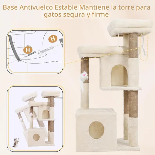 Vista 6 de Heybly 34.6" Cat Tree Anti-Tipping Floor Cat Condo for Kittens, HCT205SMJ Beige