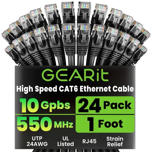 Vista 37 de GEARit Paquete de 24 cables Ethernet Cat6 de 0.5 pies Cable de conexión de red RJ45, conectores chapados en oro sin enganches de 10 Gbps, cable