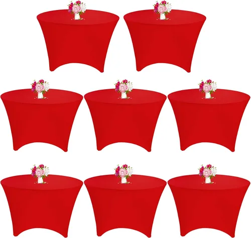 Vista 9 de Paquete de 8 Manteles Redondos de Spandex Beige de 5 Pies 60" Cubierta de Mesa Elástica Redonda Mantel de Mesa Redondo Lavable Resistente a Arrugas