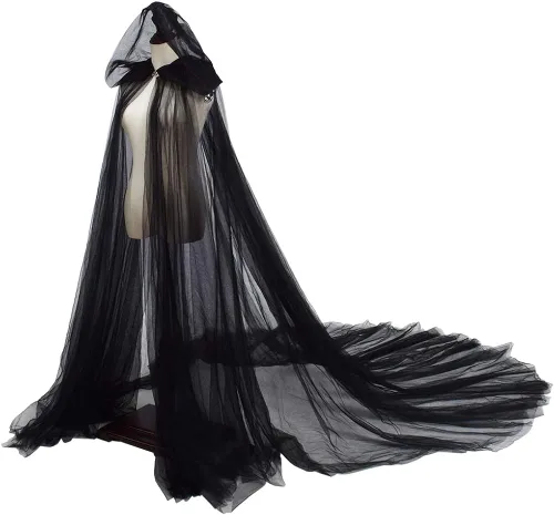 Vista 3 de Capa de tul con capucha para mujer, vestido de novia con cola larga