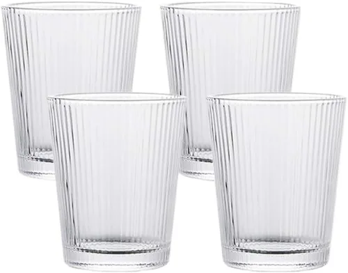Vista 8 de Sizikato Juego de 4 vasos transparentes clásicos de rayas verticales, vasos de 8 onzas para agua, bebidas, jugo
