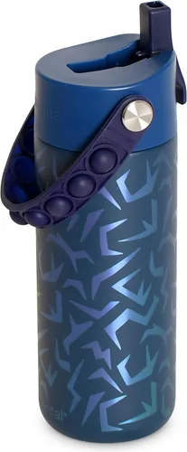 Vista 22 de Elemental Botella de agua aislada para niños, botella de agua de acero inoxidable con tapa de popote y asa Pop-it, botellas de agua a prueba