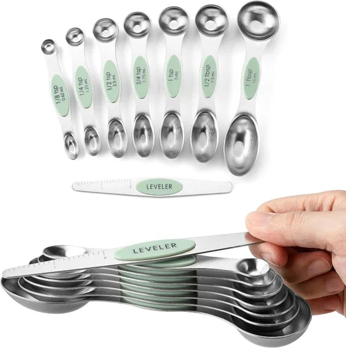 Vista 43 de Spring Chef Juego de cucharas medidoras magnéticas de acero inoxidable con imanes N45 fuertes, accesorios de cocina de metal resistente para hornear