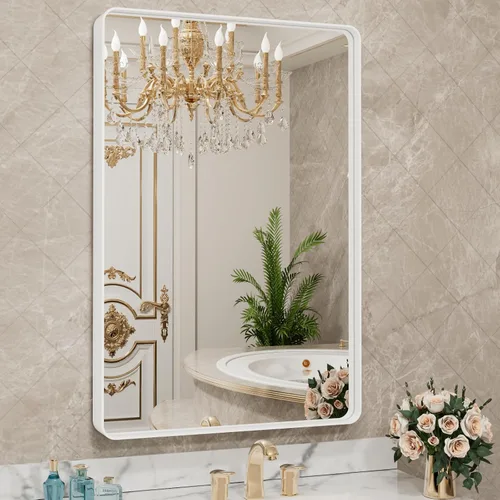 Vista 15 de LOAAO 20x16 Pulgadas Espejo de Baño con Marco de Metal Negro para Pared, Espejo de Tocador de Baño de Estilo Granja, Espejo Grande Rectangular